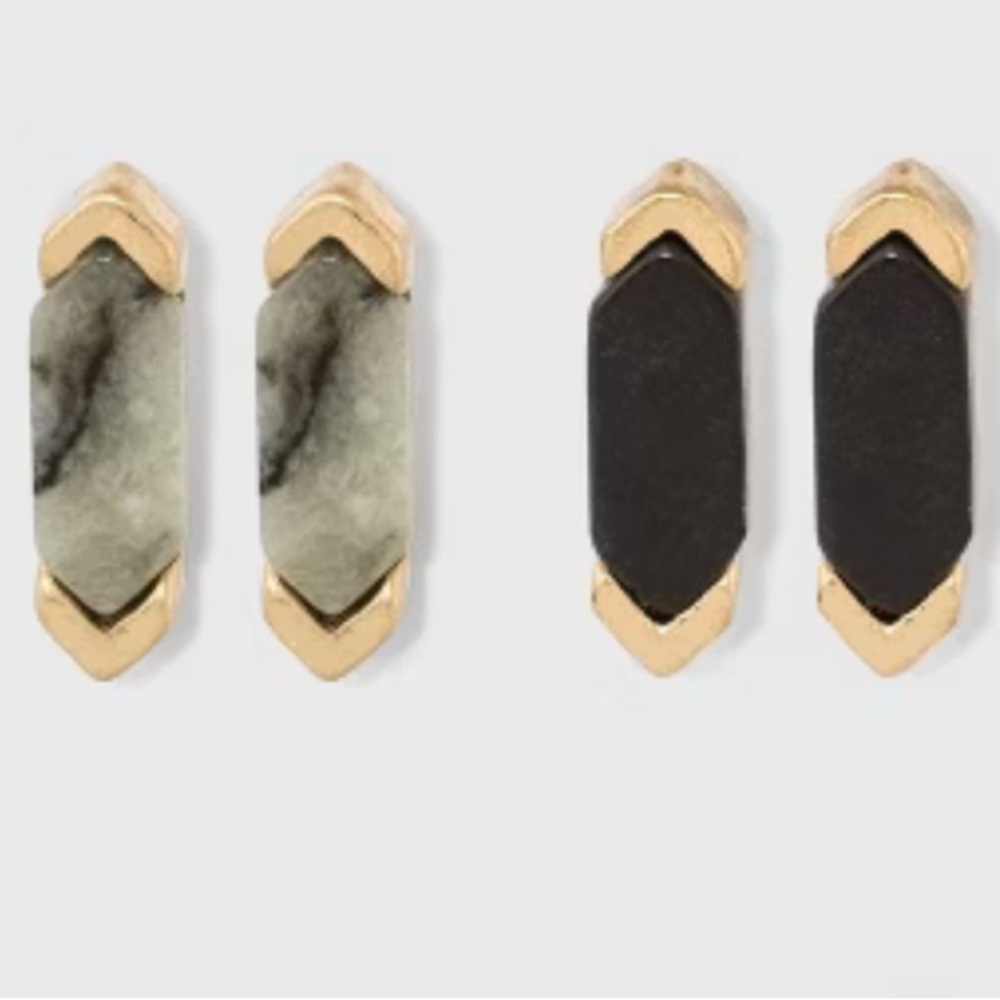 Geo Semi-Precious Stone Multi Stud Earring Set